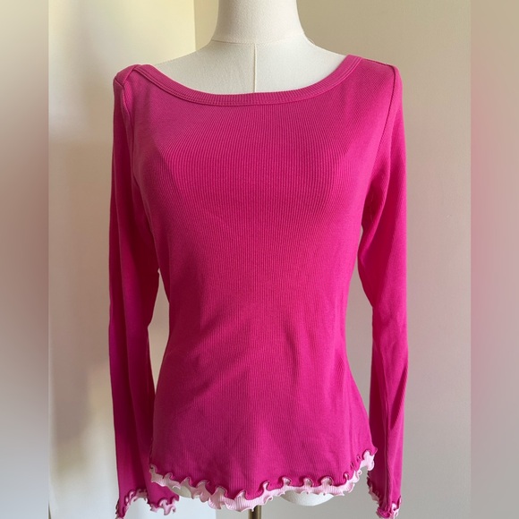 Kavio Tops - Pink Cotton Long Sleeve Shirt- X-Large